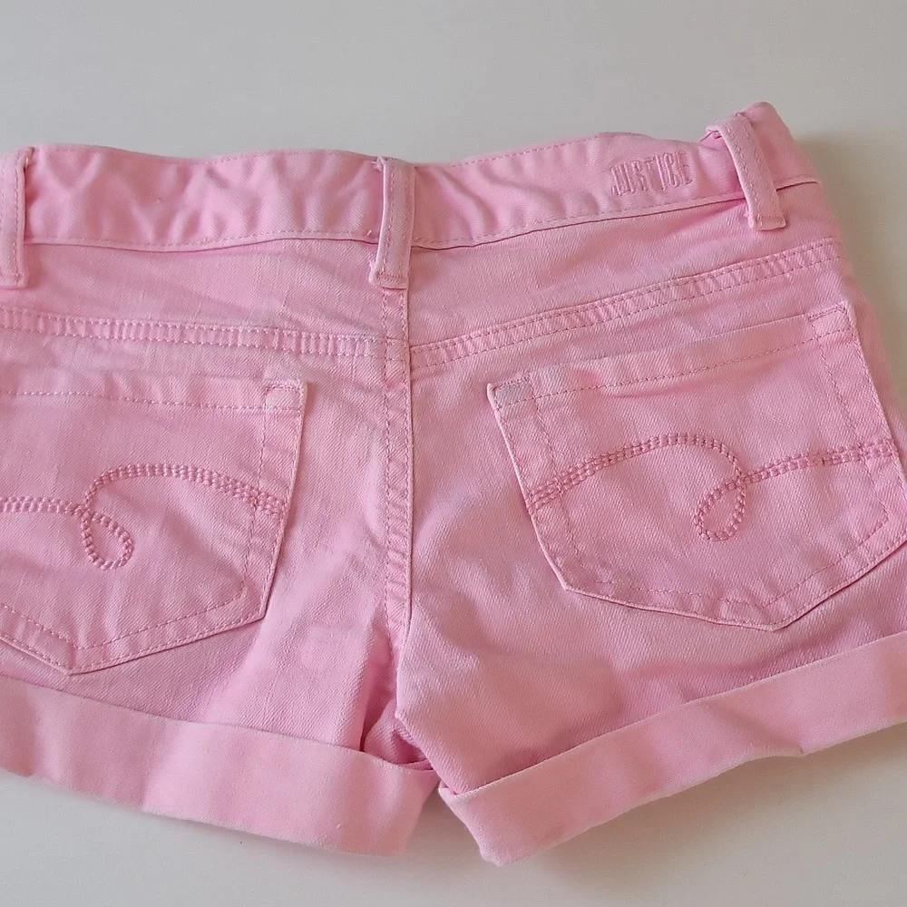 Justice Girls Cuffed Shorts · Light Pink · Zipper Snap Closure · Size 8